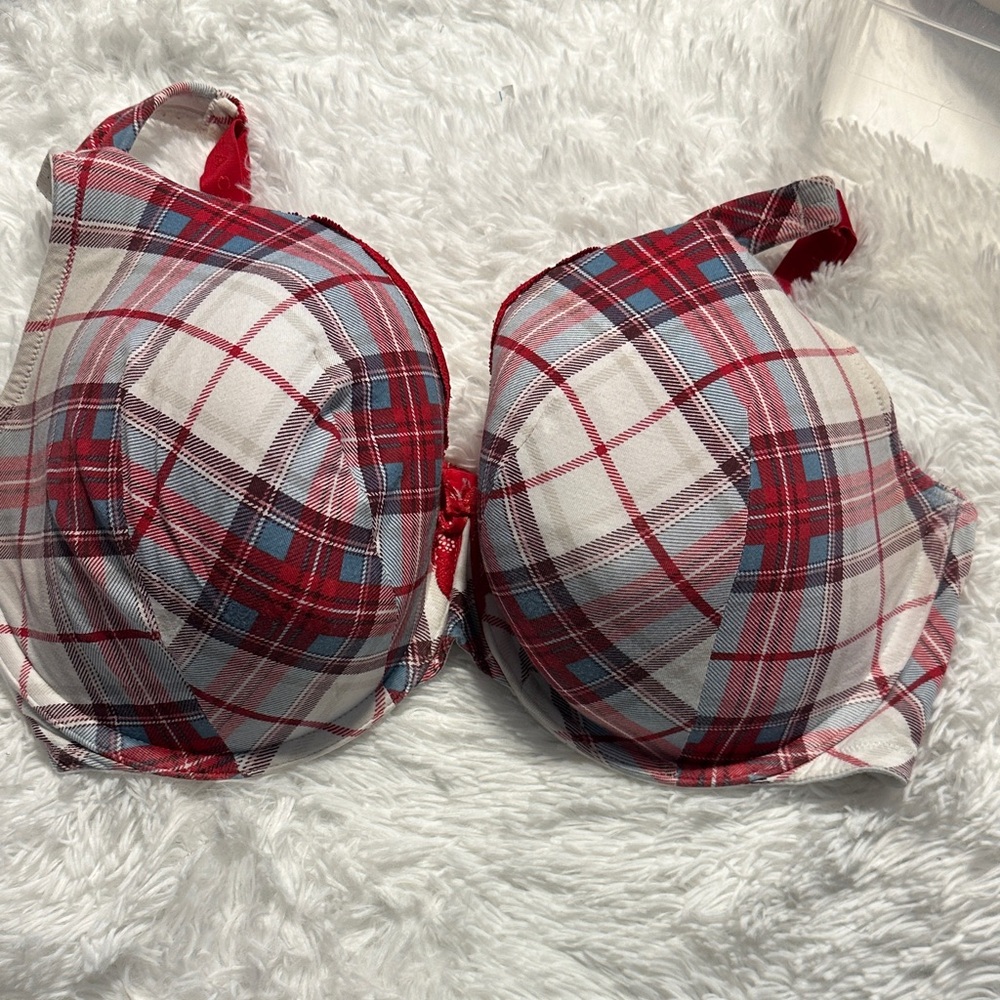 Lane Bryant 40F Red and White Plaid Bra